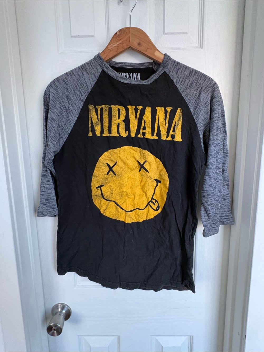 NIRVANA Black Raglan Tee with Yellow Smiley
